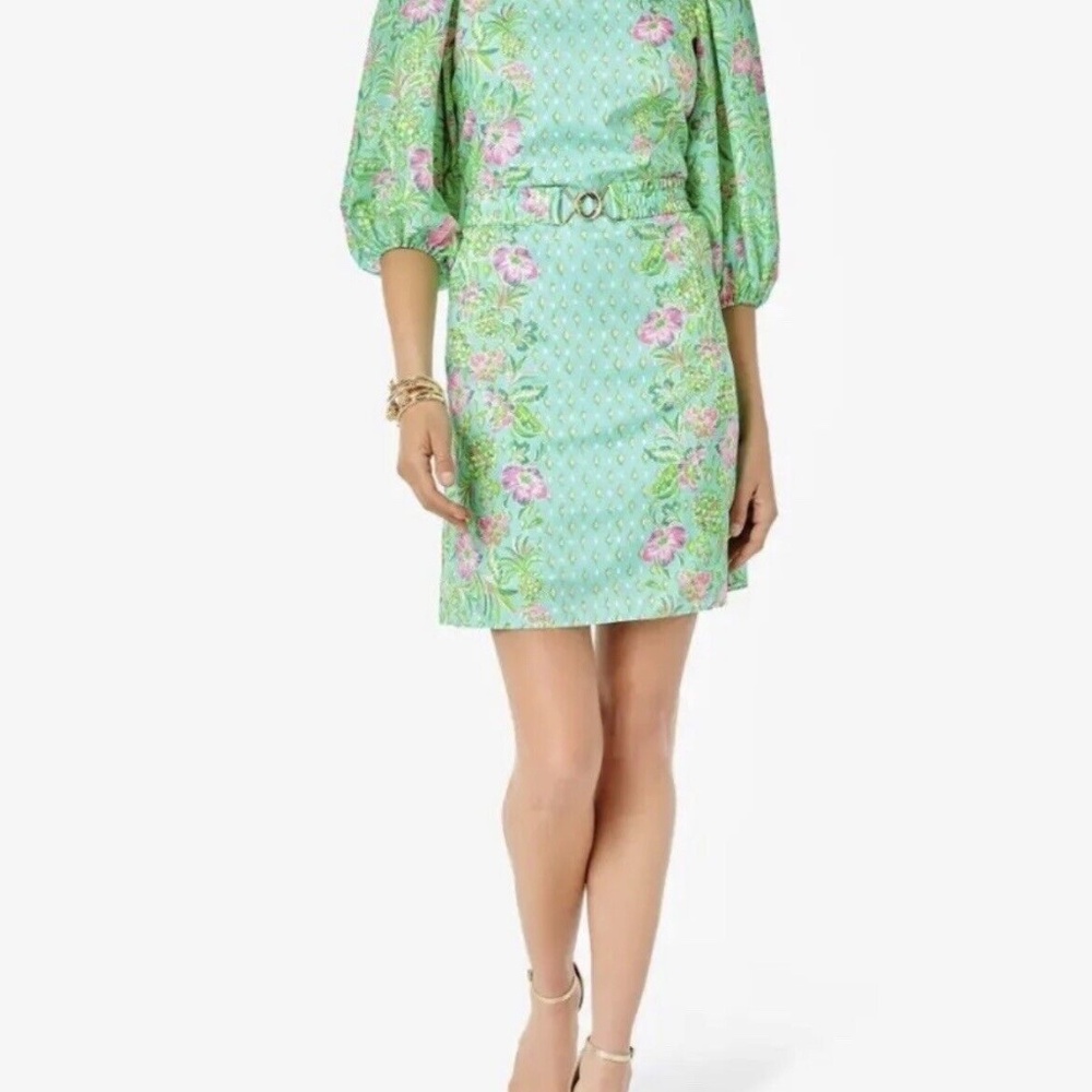 Lilly Pulitzer Barbara Dress Size L Surf Blue Oh Diamond Girl Engine Print - NWT